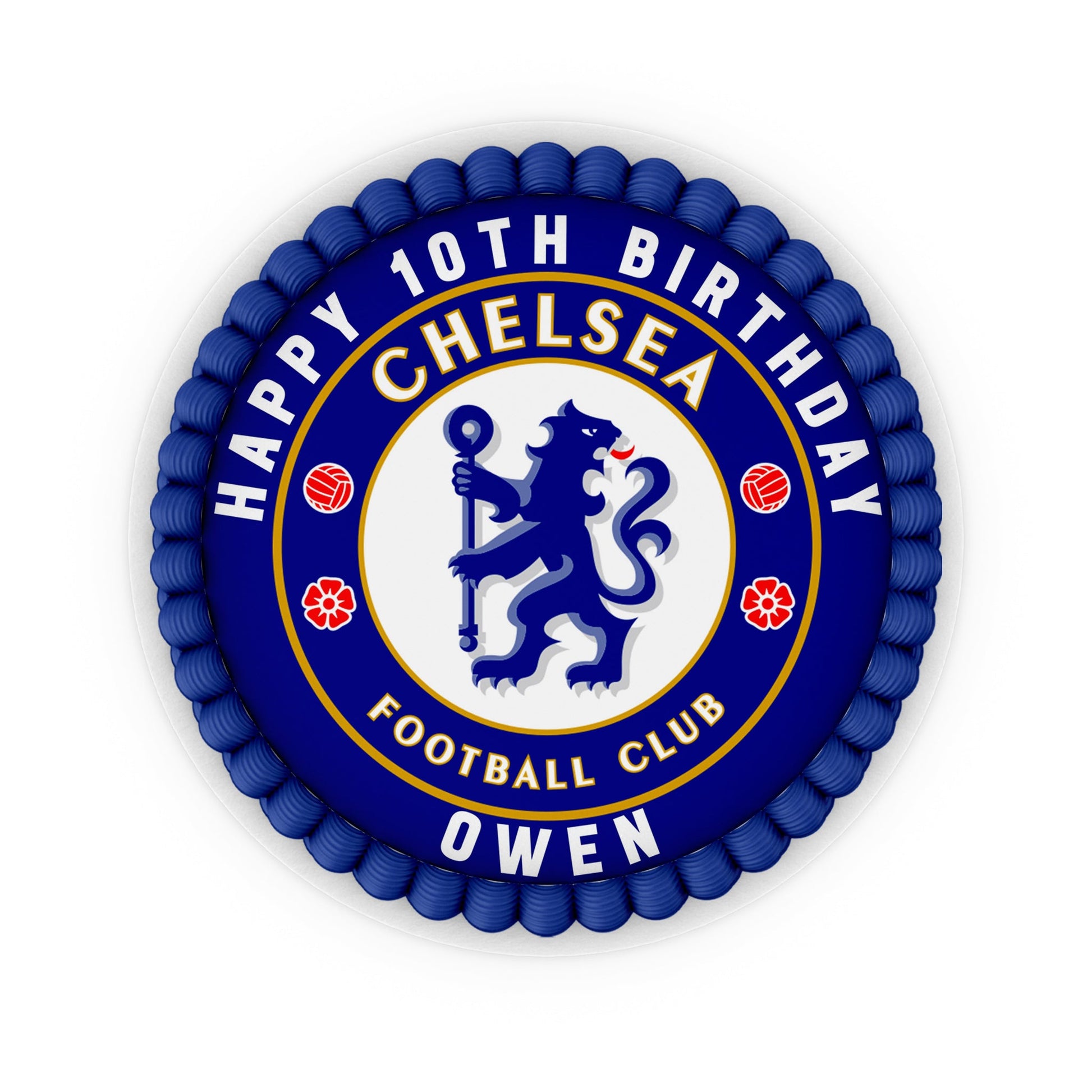 Round-shaped Chelsea FC personalized cake images