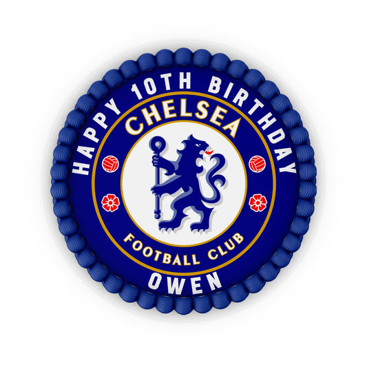 Round-shaped Chelsea FC personalized cake images