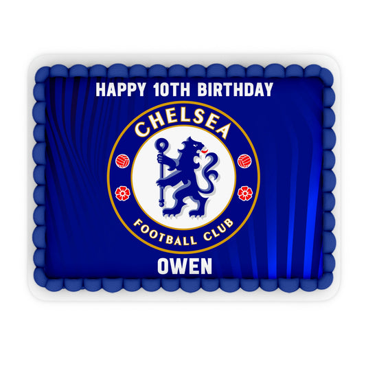 Rectangle-shaped Chelsea FC personalized cake images