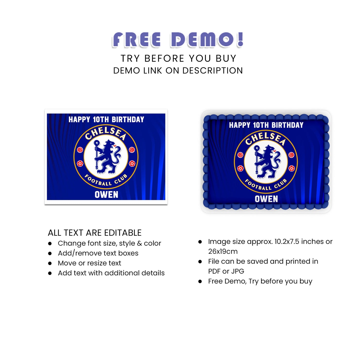 Rectangle Chelsea FC Personalized Cake Images - Make Your Event Memorable