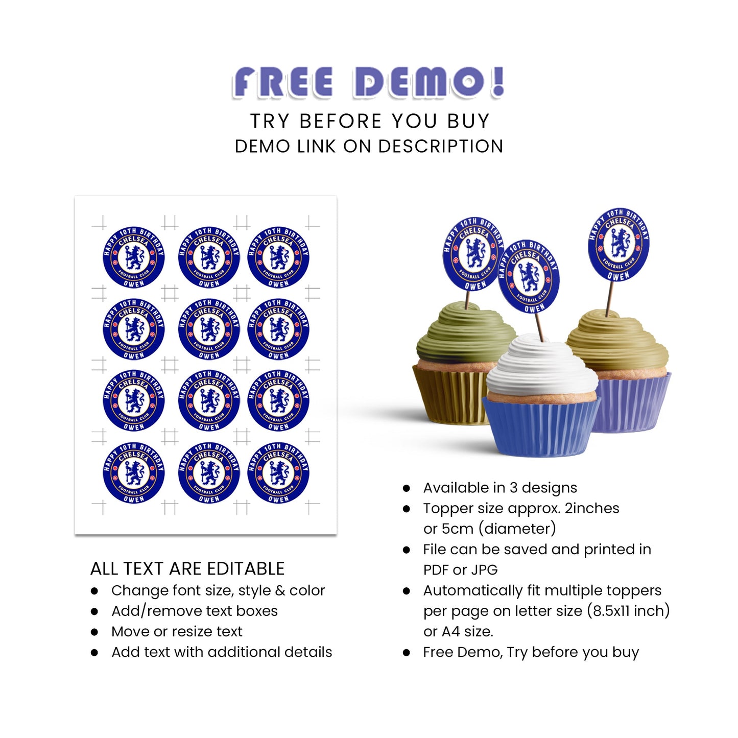 Chelsea FC Personalized Cupcakes Toppers - A Sweet Addition to Your Party