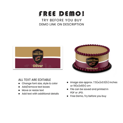Cleveland Cavaliers Edible Cake Strips Custom Party Decoration