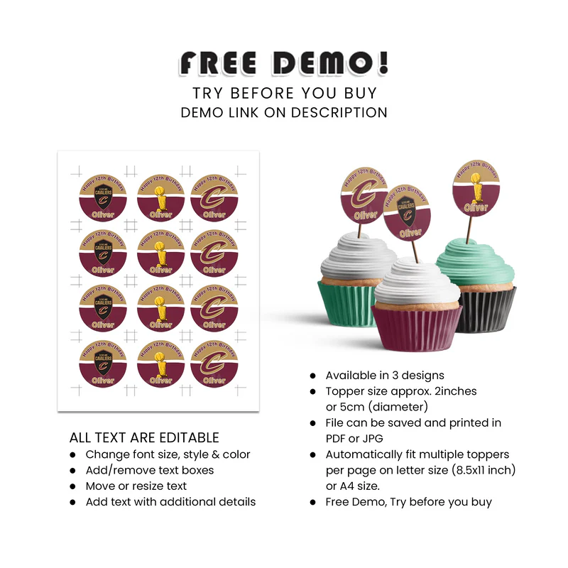 Cleveland Cavaliers Cupcake Toppers Custom Basketball Theme