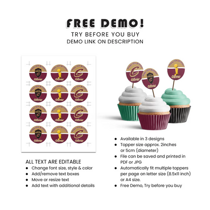 Cleveland Cavaliers Cupcake Toppers Custom Basketball Theme