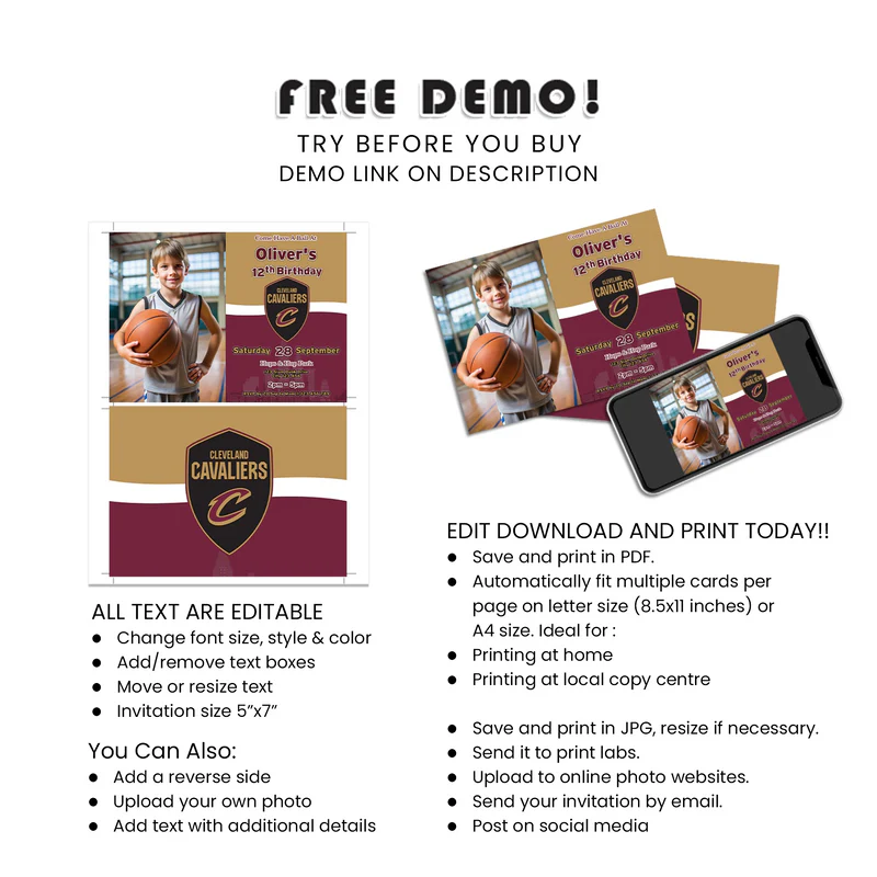 Cleveland Cavaliers Photo Card Invitations Custom Design