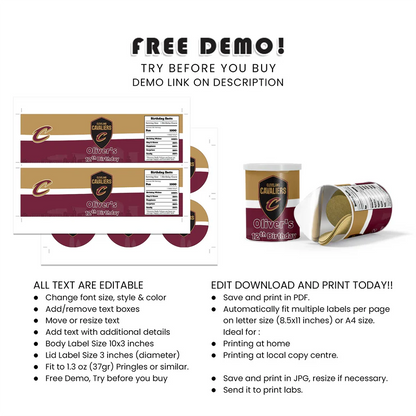 Cleveland Cavaliers Small Pringles Label Custom Snack Wrap