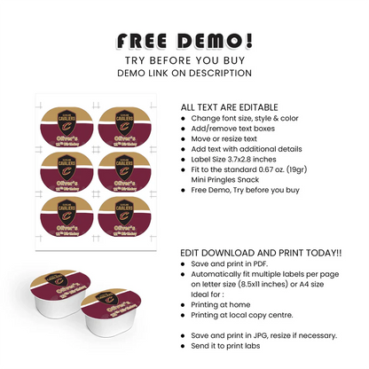 Cleveland Cavaliers Mini Pringles Label Party Favor Sticker