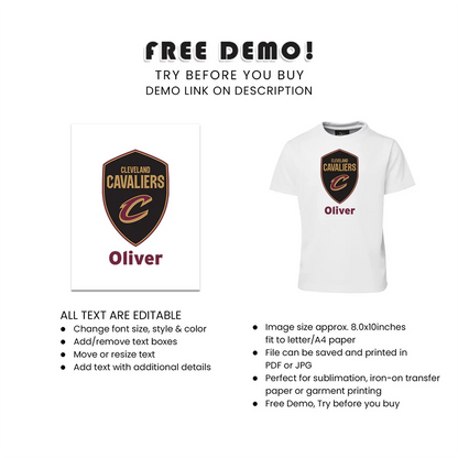 Cleveland Cavaliers T-Shirt Personalized Sublimation Design