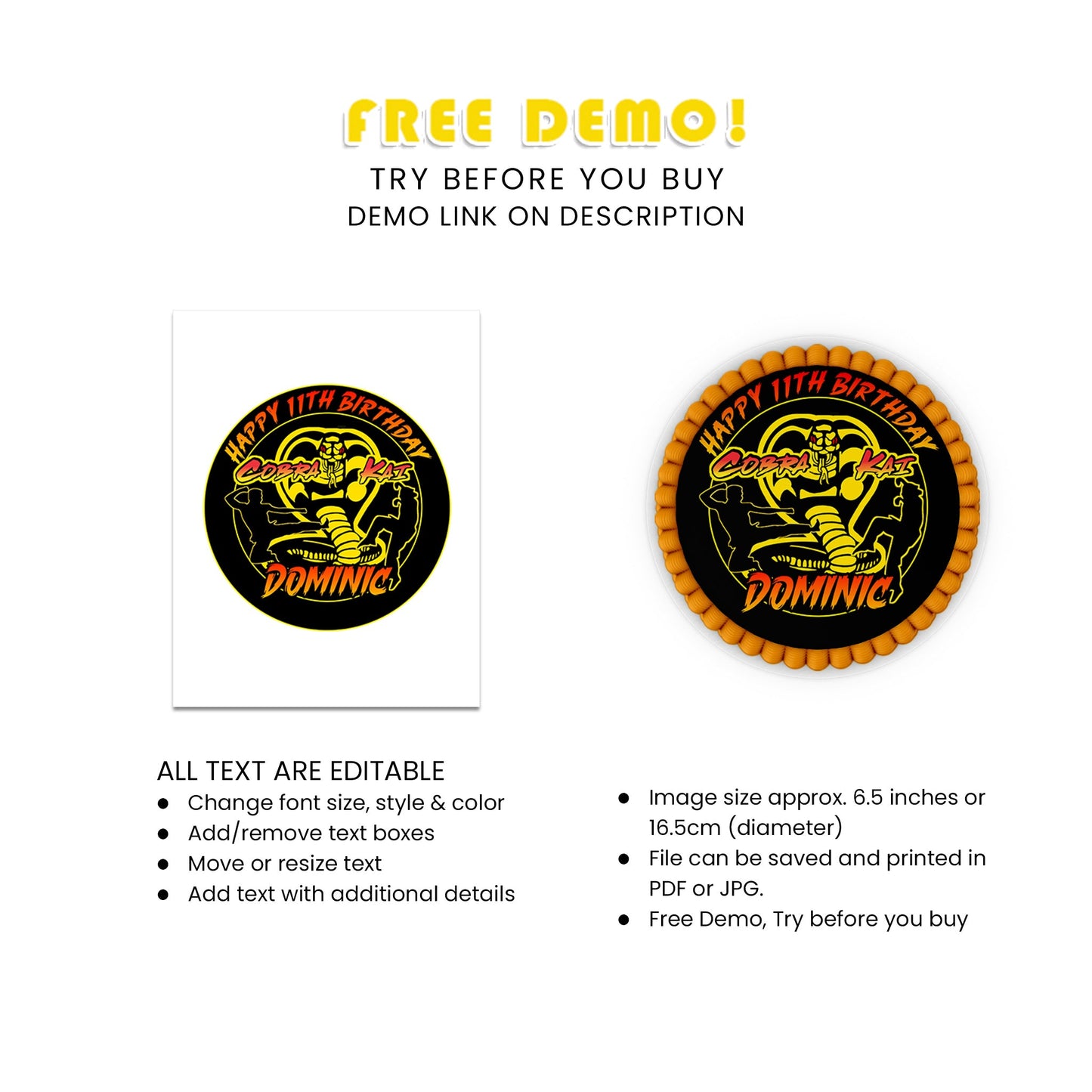 Cobra Kai Personalized Edible Icing Sheet Cake Images - Edible Icing Sheet Cake Images for Cobra Kai Themed Parties