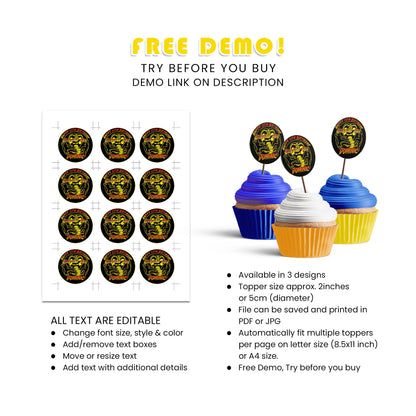 Cobra Kai Personalized Cupcakes Toppers - Custom Cupcake Toppers for Cobra Kai Themed Celebrations