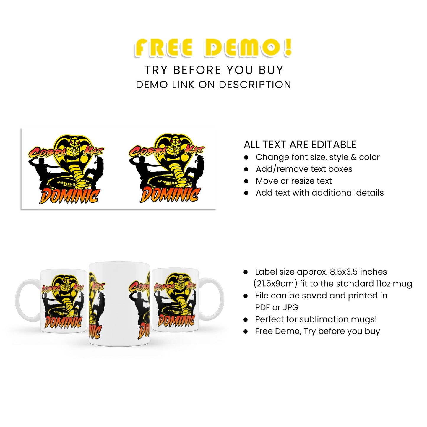 Cobra Kai Sublimation Mug - Custom Sublimation Mugs for Cobra Kai Fans and Collectors