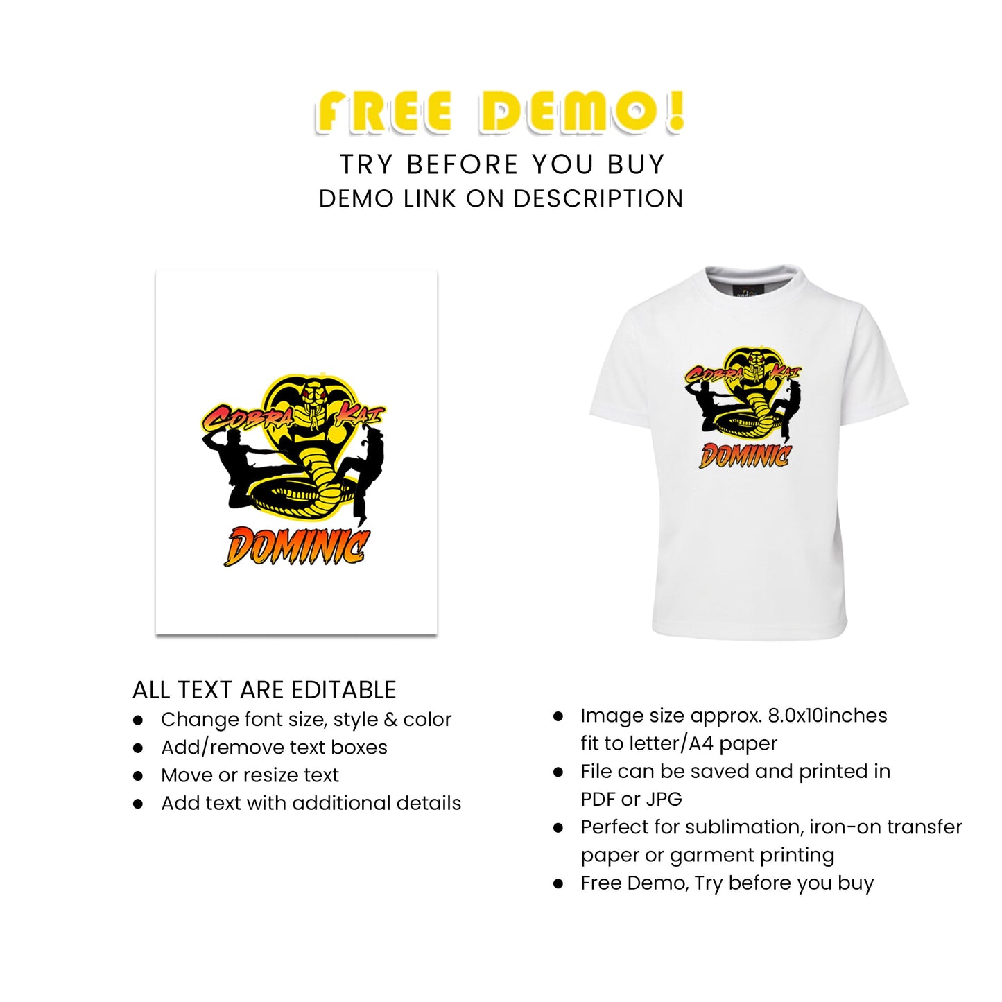 Cobra Kai Sublimation T-Shirt - Custom Sublimation T-Shirts for Cobra Kai Fans and Enthusiasts