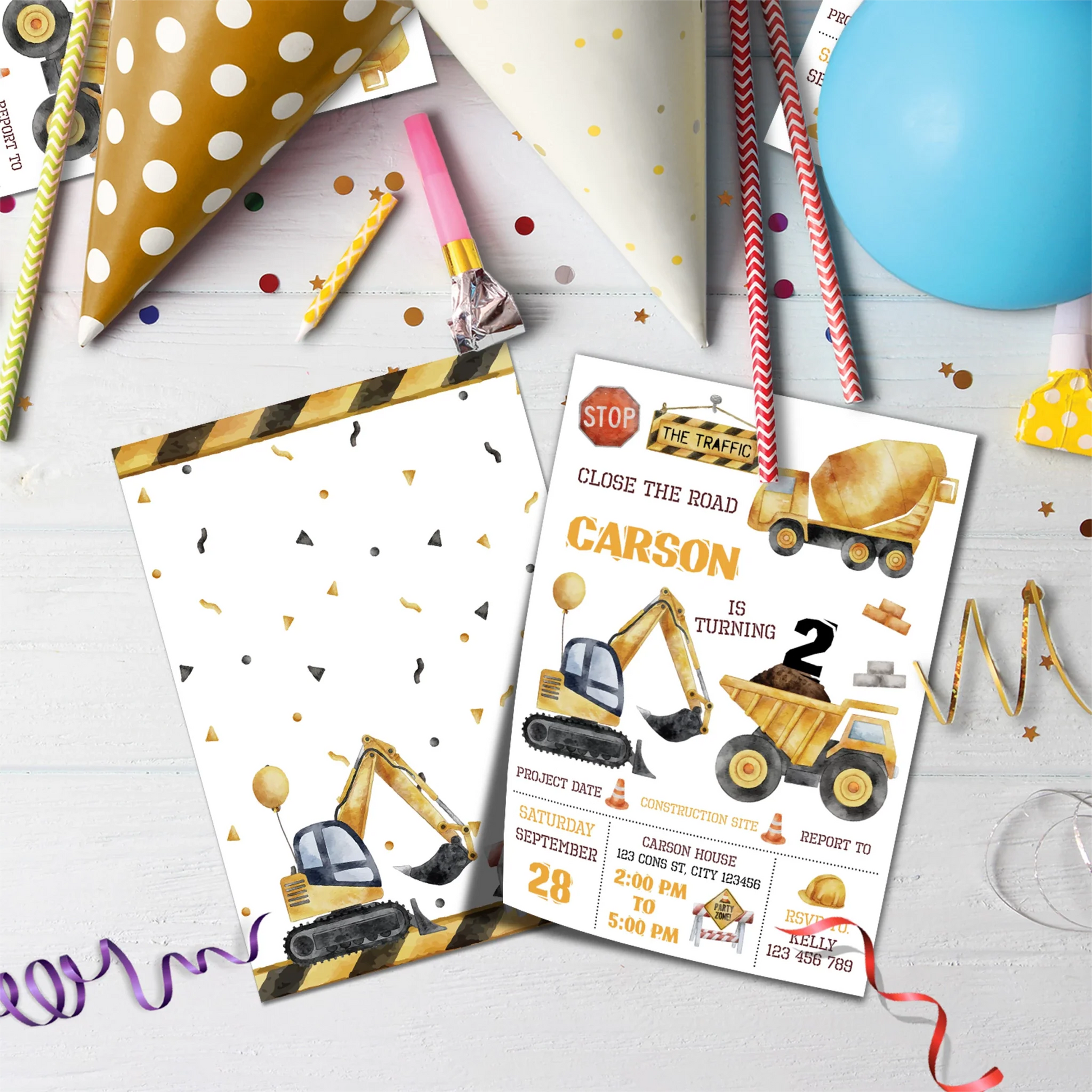 Construction Birthday Decorations, Engineer Birthday Party Supplies, Excavator Themed, Digger Digital Template, Editable Construction Image SVG PNG