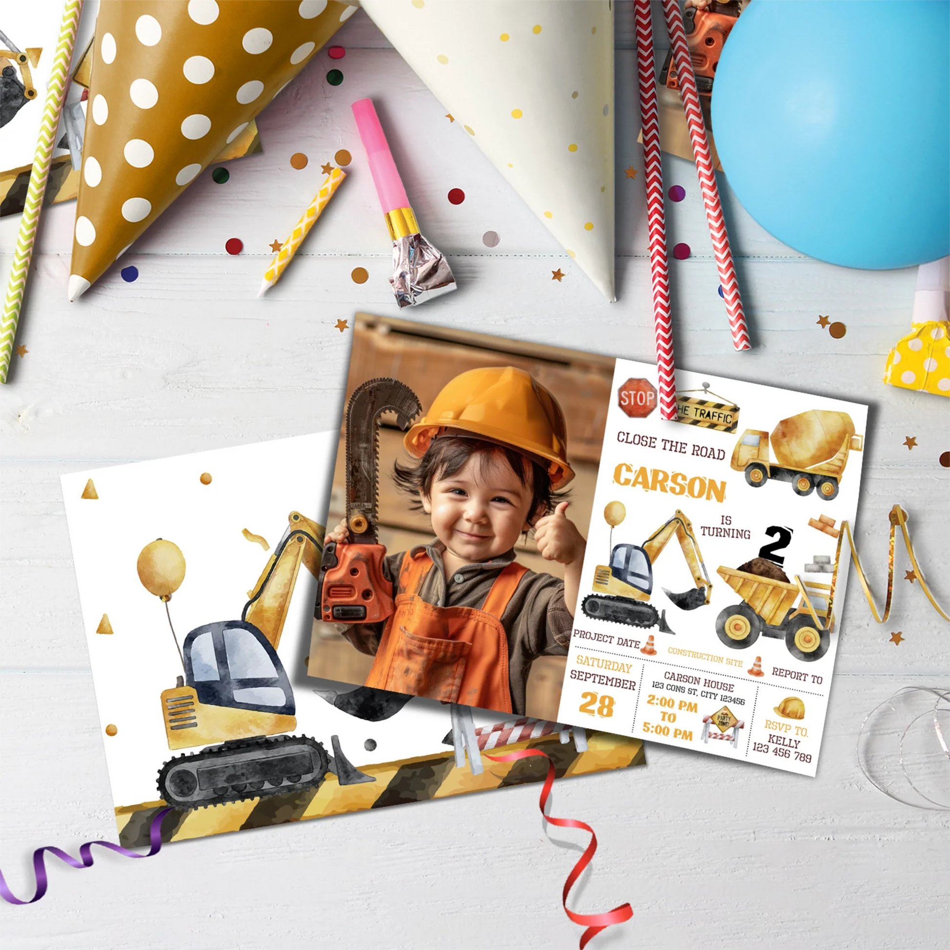 Construction Birthday Decorations, Engineer Birthday Party Supplies, Excavator Themed, Digger Digital Template, Editable Construction Image SVG PNG