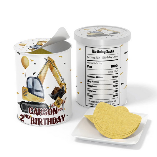 Small Pringles label featuring construction designs and event details 