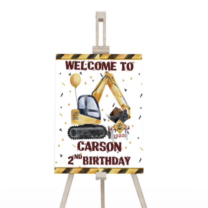 Welcome sign designed with construction elements and custom text for events 