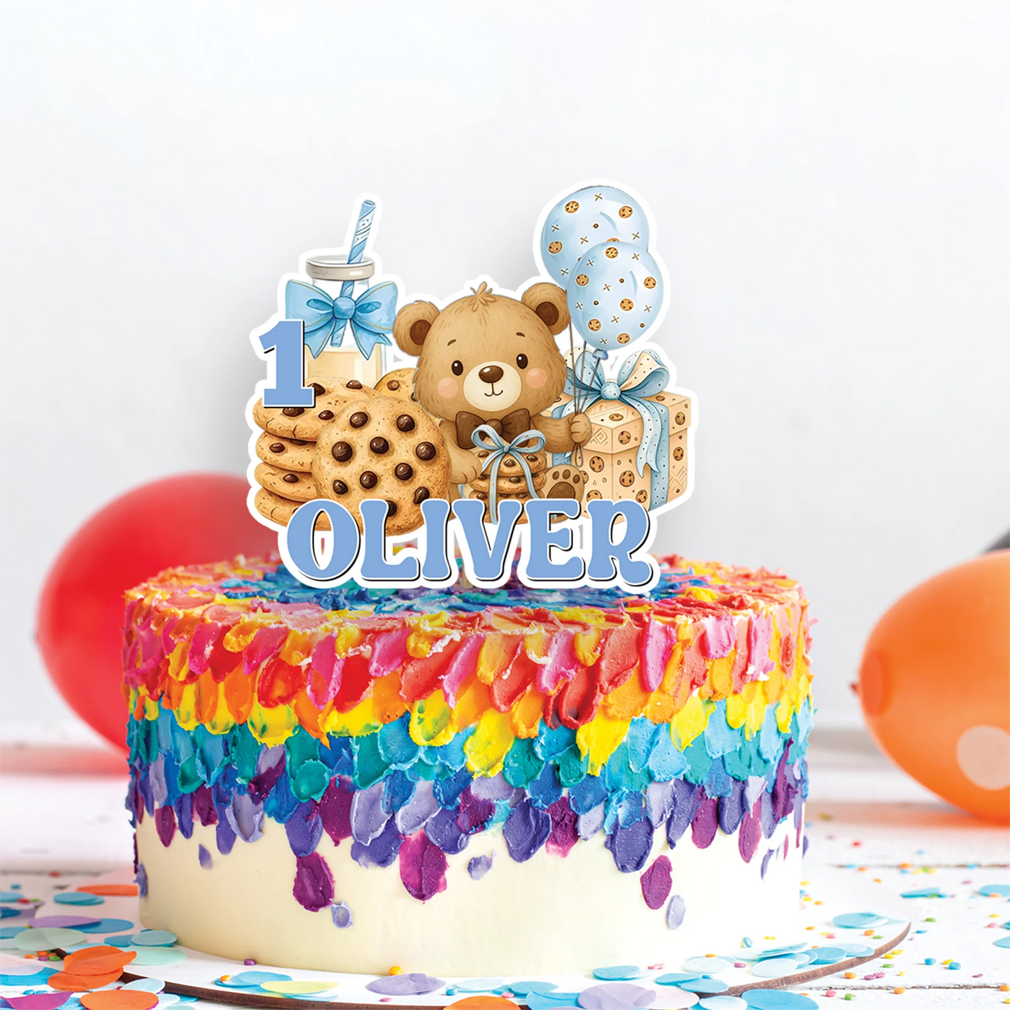 Cookies & Milk Birthday Decorations, Cookies & Bear Party Supplies, Baby Boy Birthday Themed, 1st Birthday Digital Template, Editable Cookies and Milk Image SVG PNG