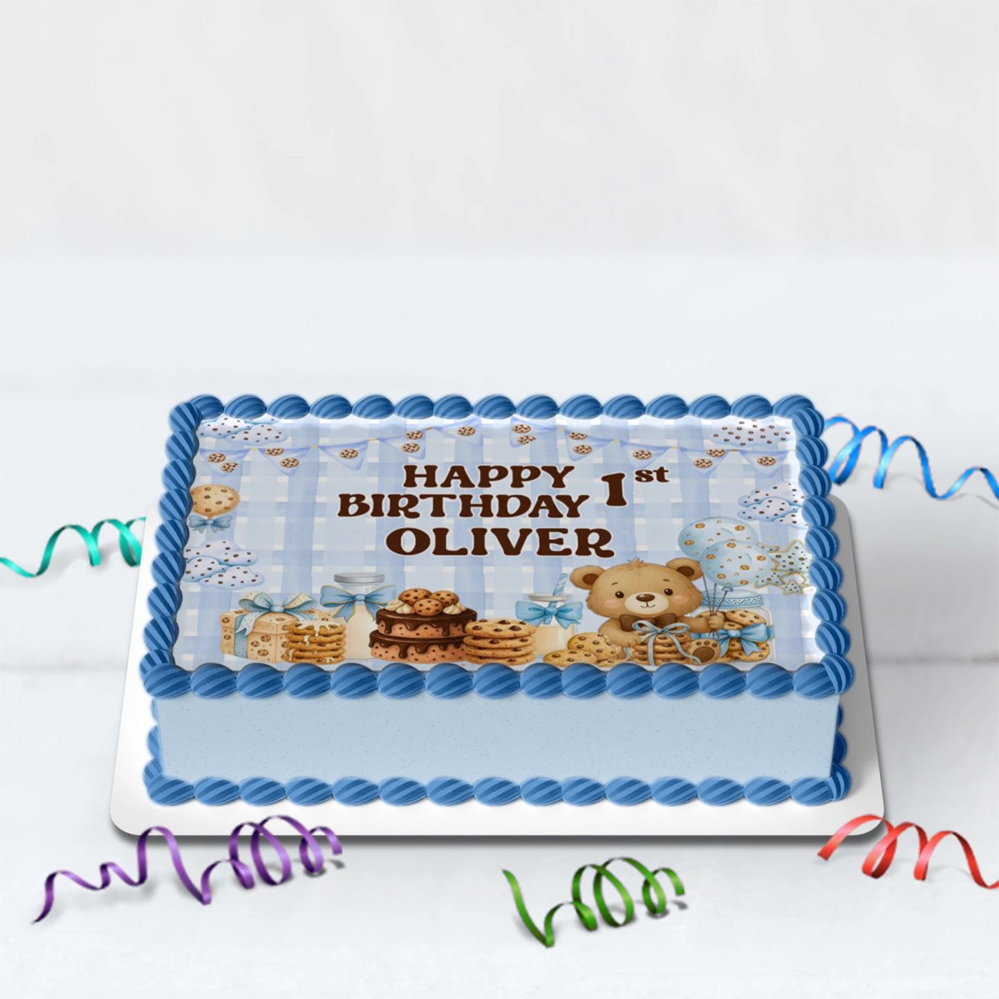 Cookies & Milk Birthday Decorations, Cookies & Bear Party Supplies, Baby Boy Birthday Themed, 1st Birthday Digital Template, Editable Cookies and Milk Image SVG PNG