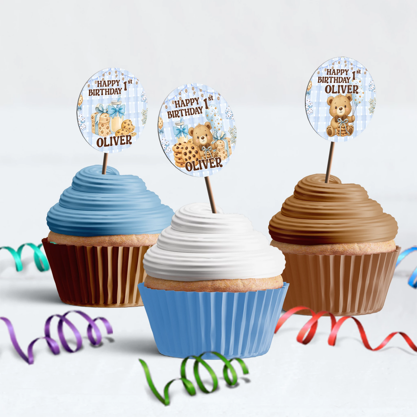 Cookies & Milk Birthday Decorations, Cookies & Bear Party Supplies, Baby Boy Birthday Themed, 1st Birthday Digital Template, Editable Cookies and Milk Image SVG PNG