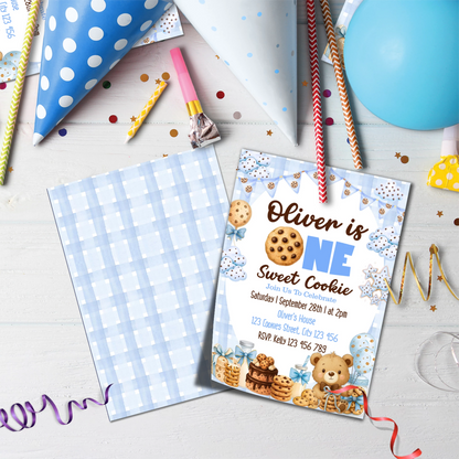 Cookies & Milk Birthday Decorations, Cookies & Bear Party Supplies, Baby Boy Birthday Themed, 1st Birthday Digital Template, Editable Cookies and Milk Image SVG PNG