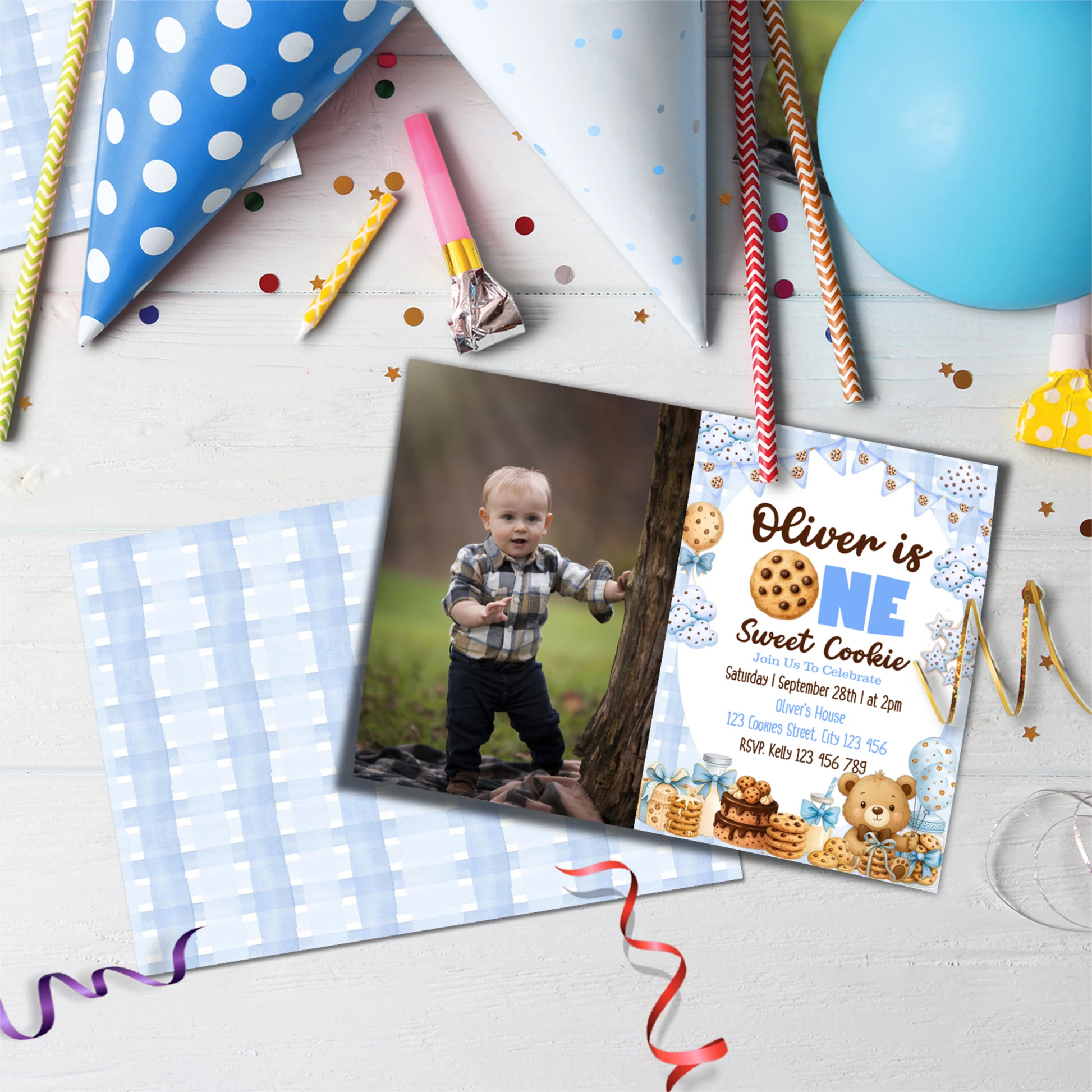 Cookies & Milk Birthday Decorations, Cookies & Bear Party Supplies, Baby Boy Birthday Themed, 1st Birthday Digital Template, Editable Cookies and Milk Image SVG PNG