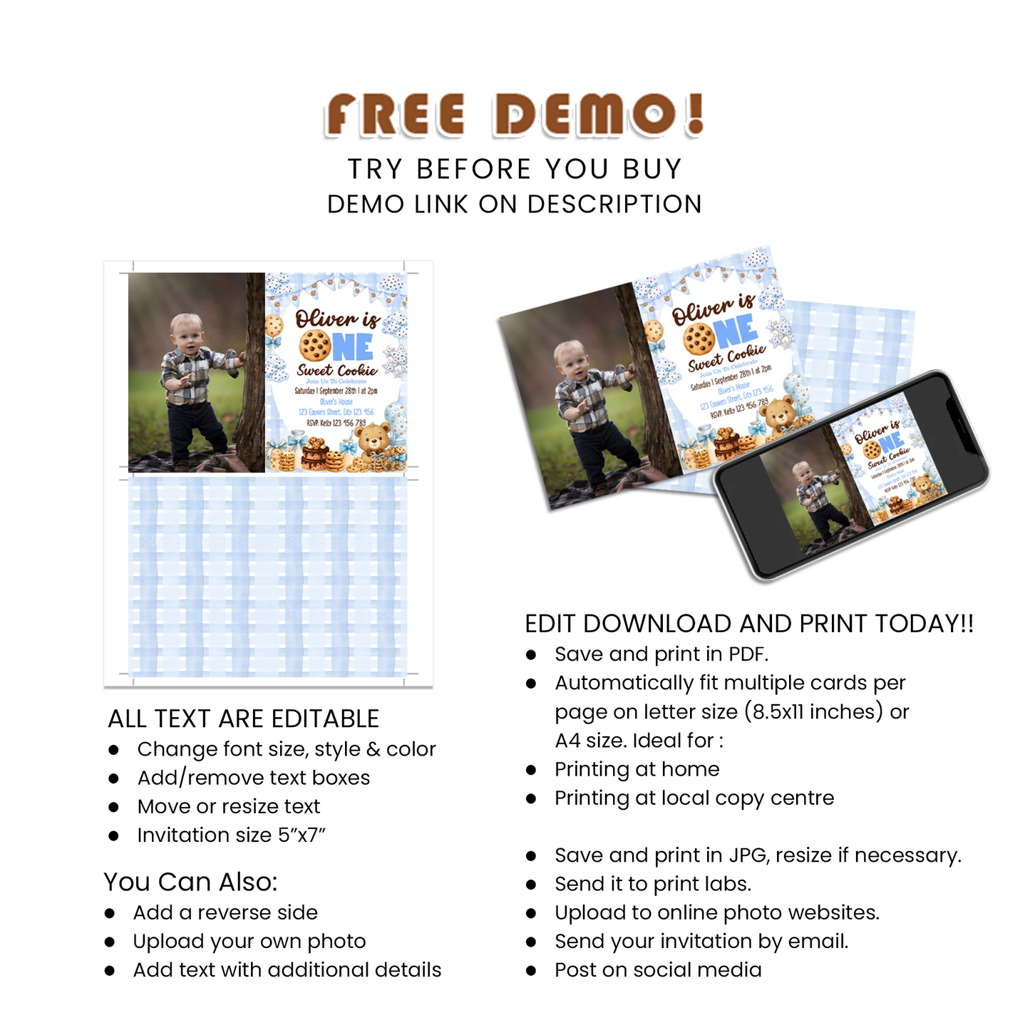 Cookies & Milk Personalized Photo Card Invitations Birthday Party