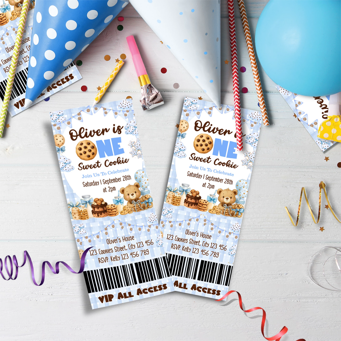 Cookies & Milk Birthday Decorations, Cookies & Bear Party Supplies, Baby Boy Birthday Themed, 1st Birthday Digital Template, Editable Cookies and Milk Image SVG PNG