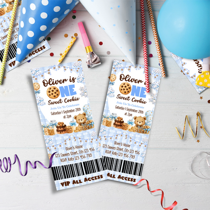 Cookies & Milk Birthday Decorations, Cookies & Bear Party Supplies, Baby Boy Birthday Themed, 1st Birthday Digital Template, Editable Cookies and Milk Image SVG PNG