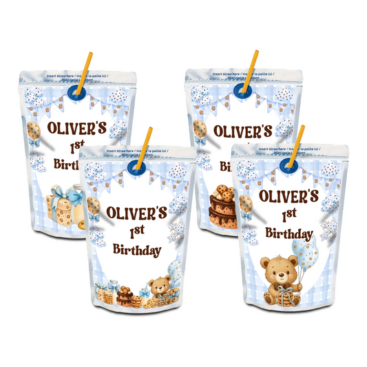 Cookies and milk juice pouch label with cookie and milk theme design, rectangular drink label on white background