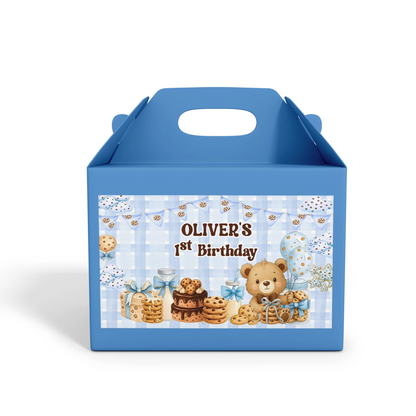 Cookies and milk treat box label with chocolate chip cookie and milk illustrations, printable label on white background