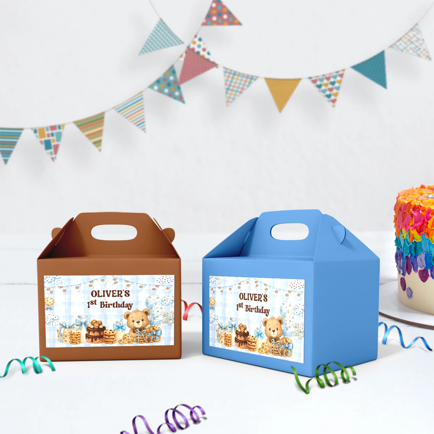 Cookies & Milk Birthday Decorations, Cookies & Bear Party Supplies, Baby Boy Birthday Themed, 1st Birthday Digital Template, Editable Cookies and Milk Image SVG PNG