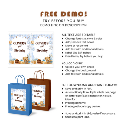 Cookies & Milk Goodie Bag Label Birthday Party Favor Bags