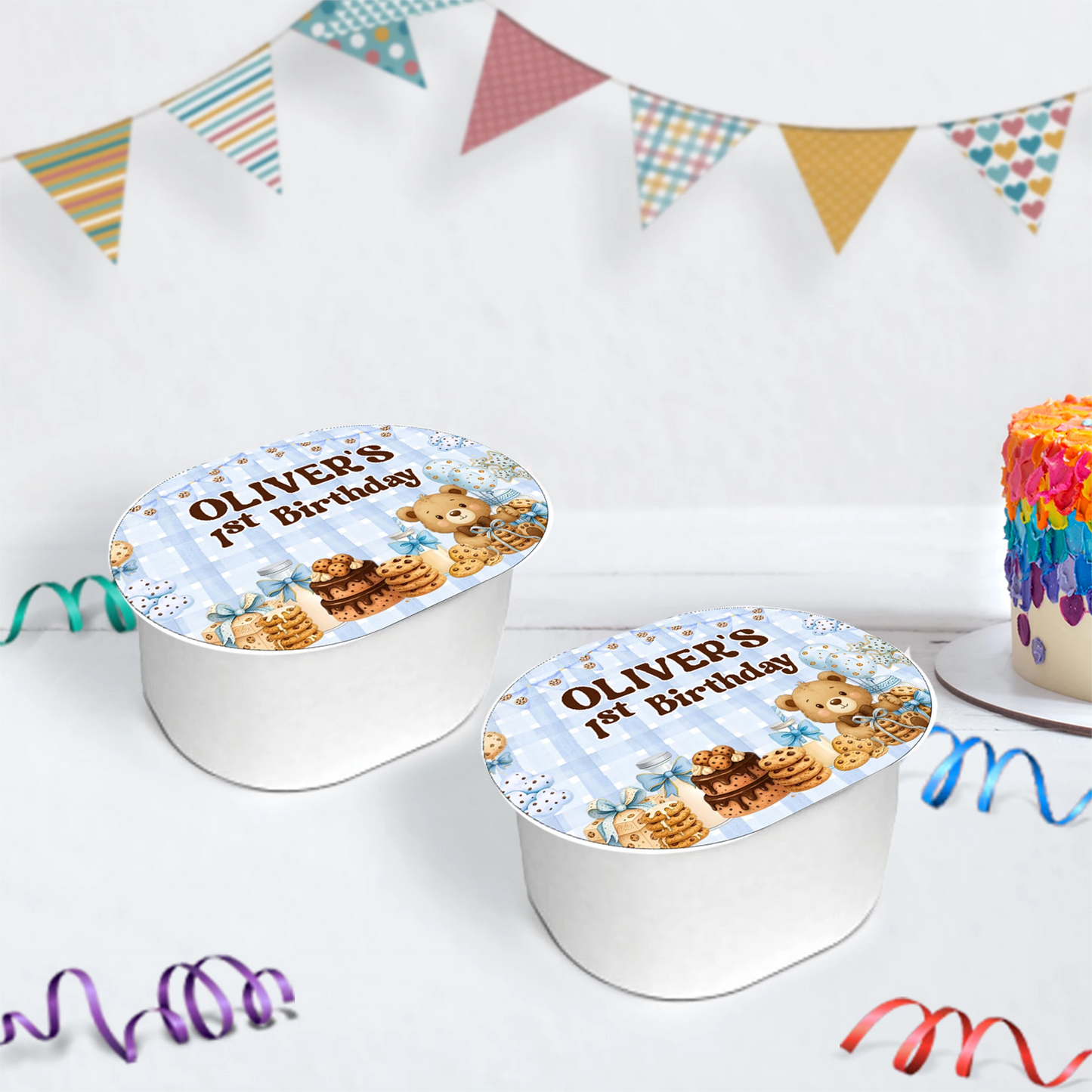 Cookies & Milk Birthday Decorations, Cookies & Bear Party Supplies, Baby Boy Birthday Themed, 1st Birthday Digital Template, Editable Cookies and Milk Image SVG PNG