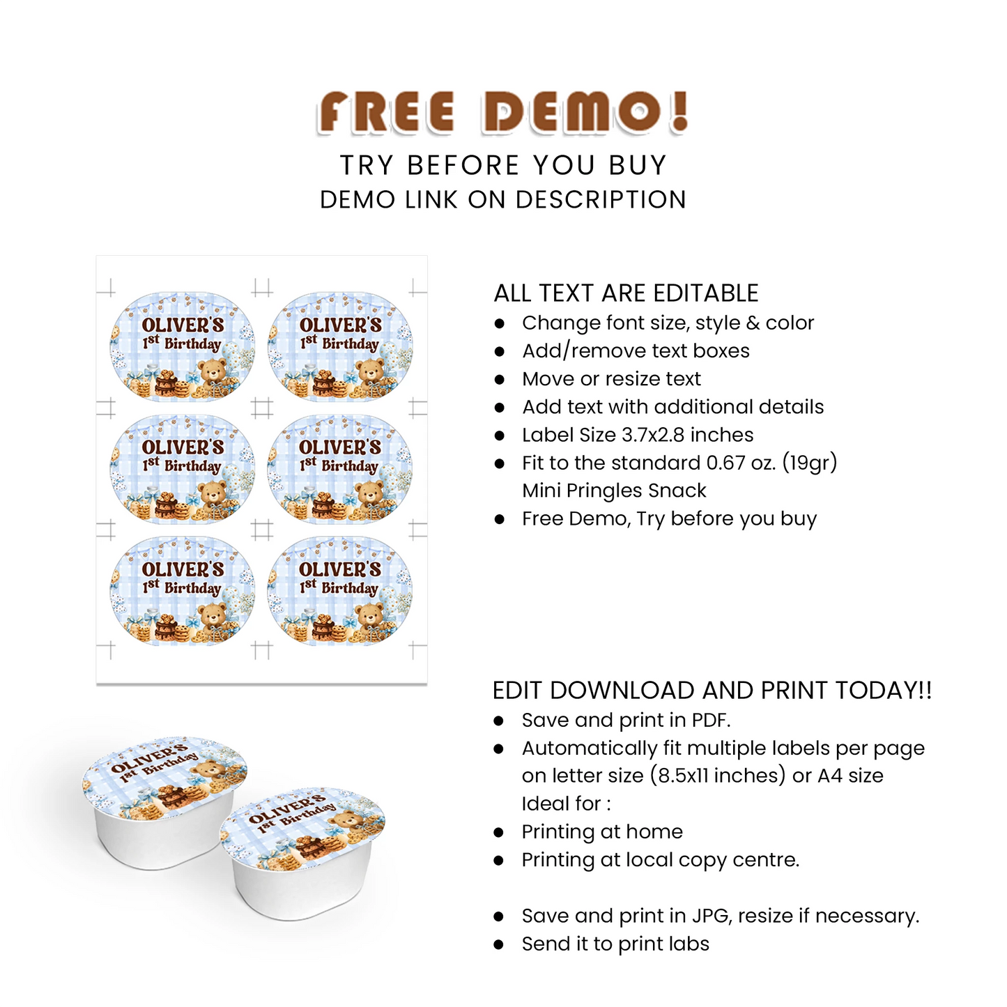 Cookies & Milk Mini Pringles Label Dessert Theme Snack Wraps