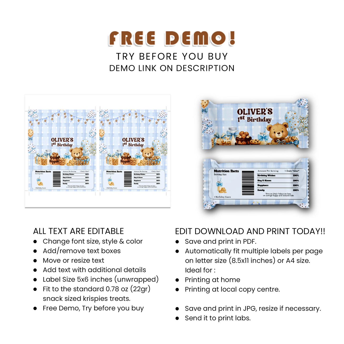 Cookies & Milk Rice Krispies & Candy Bar Labels Dessert Party