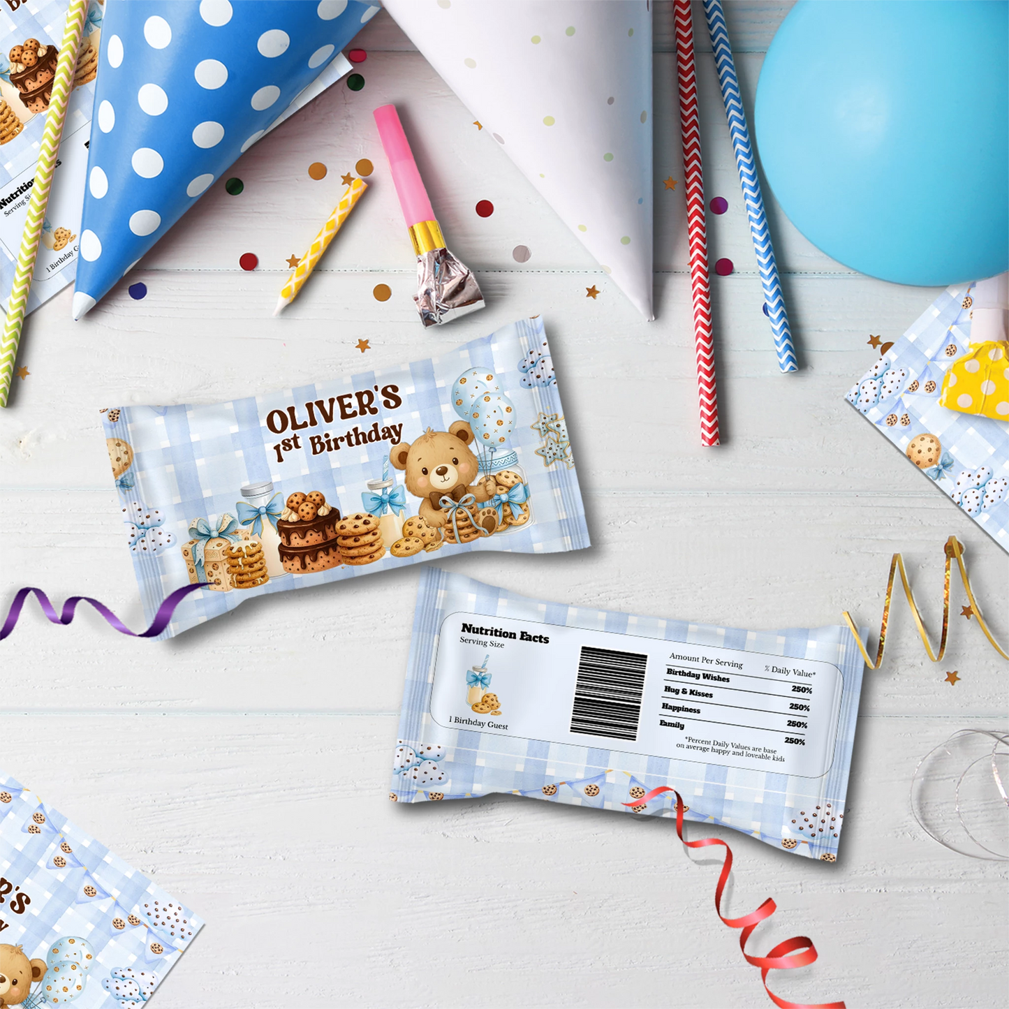 Cookies & Milk Birthday Decorations, Cookies & Bear Party Supplies, Baby Boy Birthday Themed, 1st Birthday Digital Template, Editable Cookies and Milk Image SVG PNG