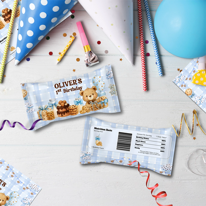 Cookies & Milk Birthday Decorations, Cookies & Bear Party Supplies, Baby Boy Birthday Themed, 1st Birthday Digital Template, Editable Cookies and Milk Image SVG PNG