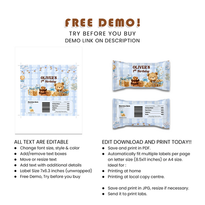 Cookies & Milk Skittles Label Birthday Candy Party Wraps