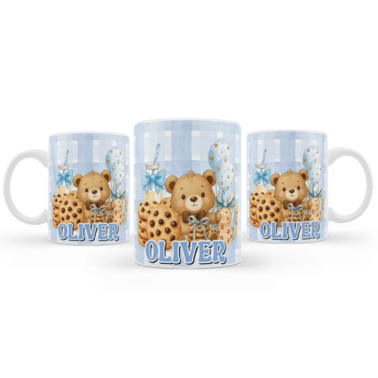 Cookies and milk sublimation mug with cookie and milk dessert theme wrap design, ceramic mug on white background