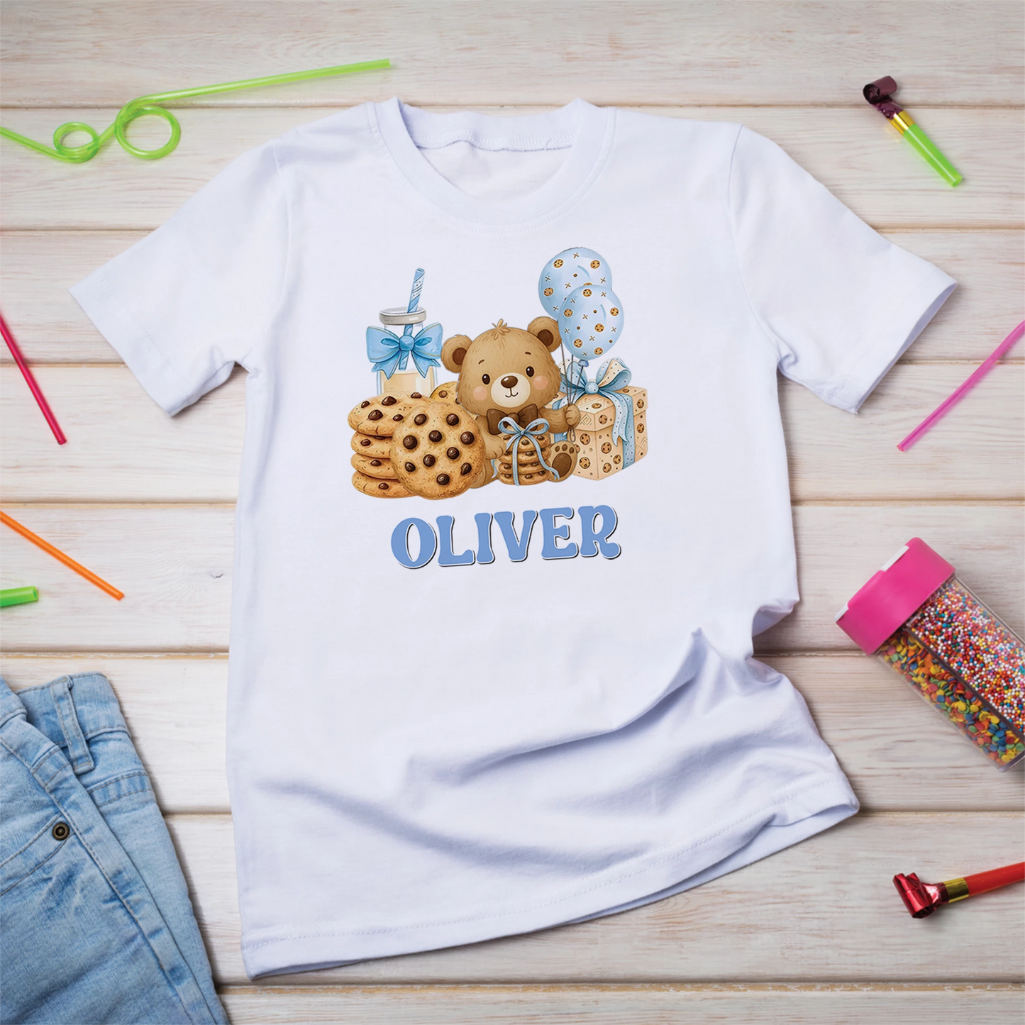 Cookies & Milk Birthday Decorations, Cookies & Bear Party Supplies, Baby Boy Birthday Themed, 1st Birthday Digital Template, Editable Cookies and Milk Image SVG PNG