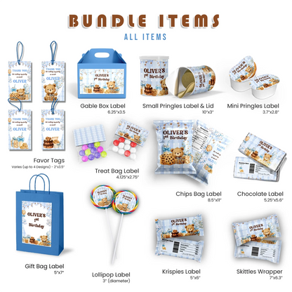 Cookies & Milk Birthday Decorations, Cookies & Bear Party Supplies, Baby Boy Birthday Themed, 1st Birthday Digital Template, Editable Cookies and Milk Image SVG PNG