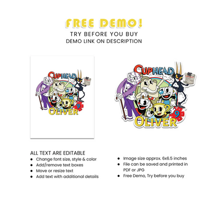 CUPHEAD Personalized Cake Toppers Fun Cartoon Party Decor
