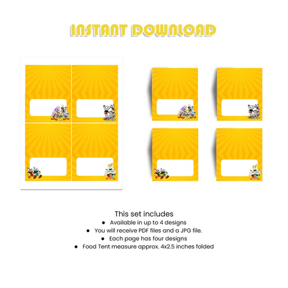 CUPHEAD Food Cards Party Table Labels Cartoon Theme