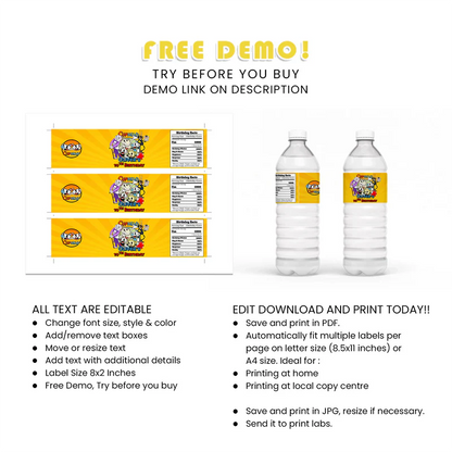 CUPHEAD Water Bottle Label Cartoon Party Drink Wraps