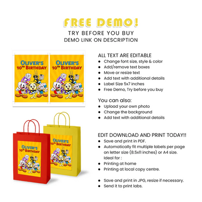 CUPHEAD Goodie Bag Label Cartoon Party Favor Bags