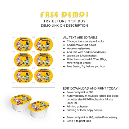 CUPHEAD Mini Pringles Label Cartoon Party Snack Wraps