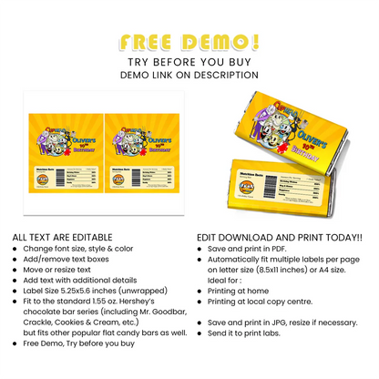 CUPHEAD Chocolate Label Cartoon Candy Bar Wrapper