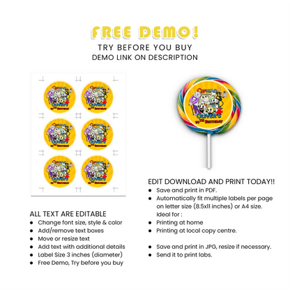 CUPHEAD Lollipop Label Cartoon Candy Stickers
