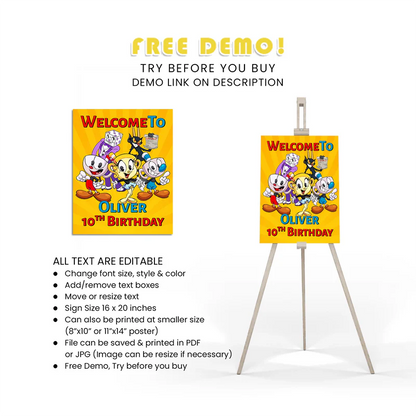 CUPHEAD Welcome Sign Cartoon Party Entrance Decor