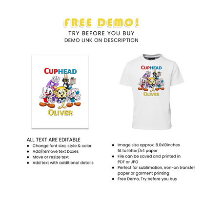 CUPHEAD Sublimation T-Shirt Cartoon Birthday Shirt